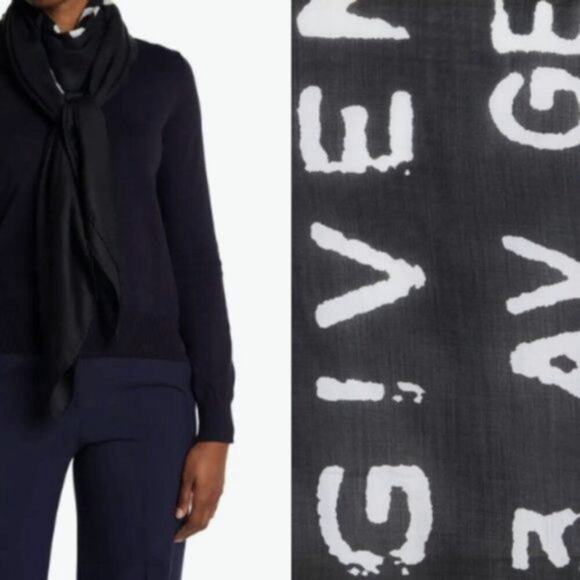 Givenchy Printed Silk and Wool Blend Scarf black - Picture 3 of 11